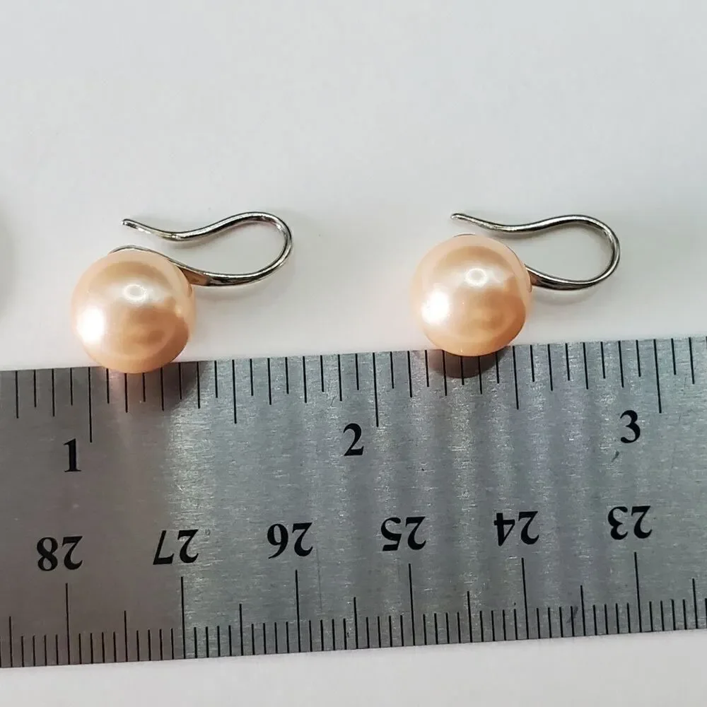 Peach South Sea Shell 8 mm Pearl Fish Hook Earrings 925 Silver